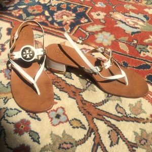 White/Gold 8.5M Tory Burch High Heeled Sandals
